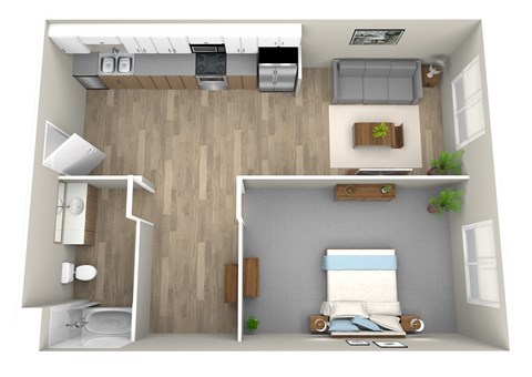 Floor plan for 1 bed, 1 bath, 515 sqft